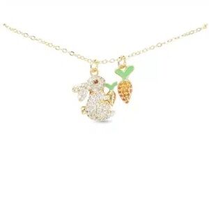 NEW AMANDA BLU GOLD CZ BUNNY AND CARROT DOUBLE PENDANT NECKLACE
